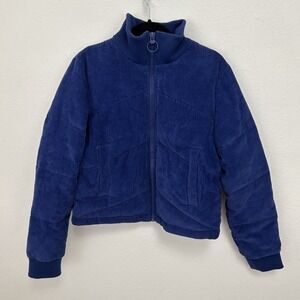 Urban Outfitters Y2K Puffer Bomber Jacket Y2K Corduroy M Cropped Zip Royal Blue‎